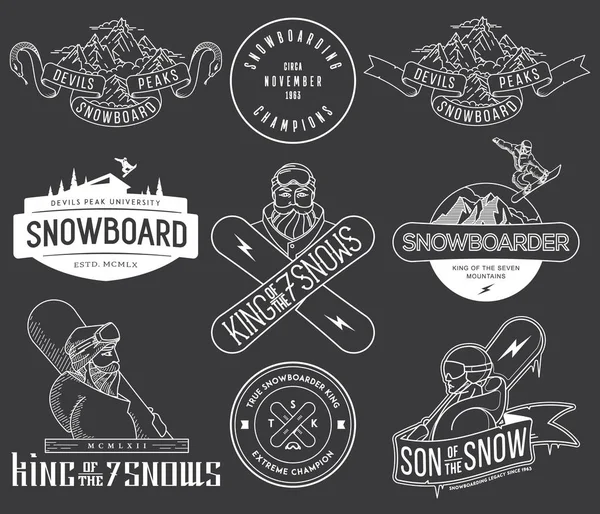 Snowboarding badges and icons bundle BW — Stock Vector