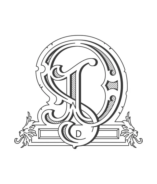 Design vettoriale nero su bianco alfabeto lettera D — Vettoriale Stock