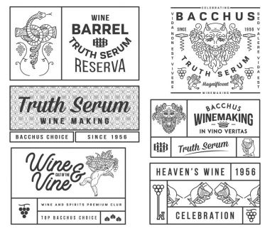 Şarap rozetleri ve simgeler siyah beyaz sette B