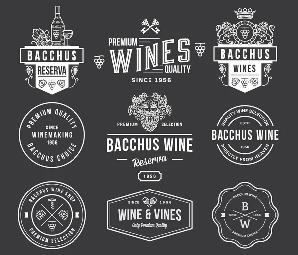 Insignias e iconos de vino blanco sobre negro set A — Archivo Imágenes Vectoriales