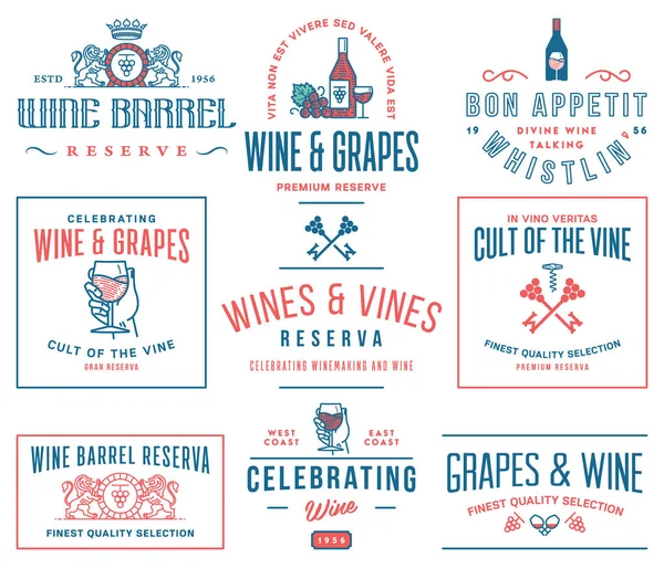 Emblemas de vinho e ícones conjunto colorido D — Vetor de Stock