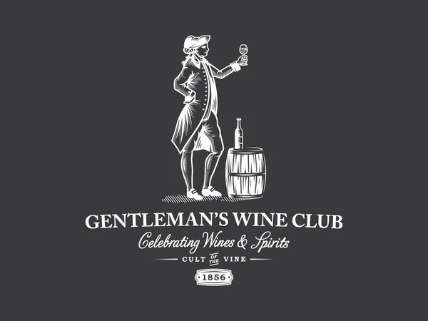 Clube de Vinho de Cavalheiro branco em preto — Vetor de Stock