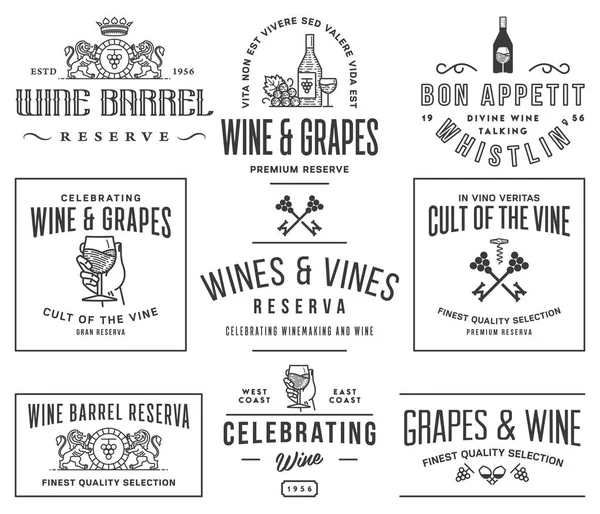 Emblemas de vinho e ícones pretos no conjunto branco D — Vetor de Stock