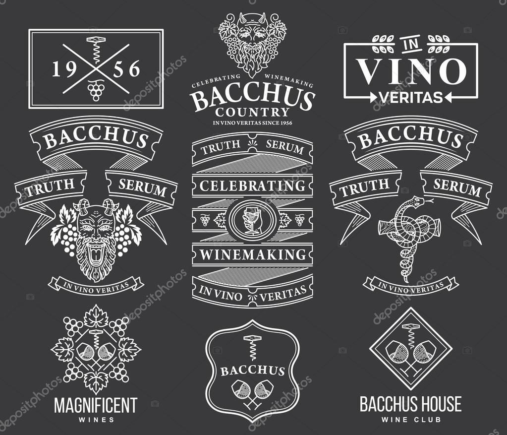 Set C of wine badges and icons for any use white on black