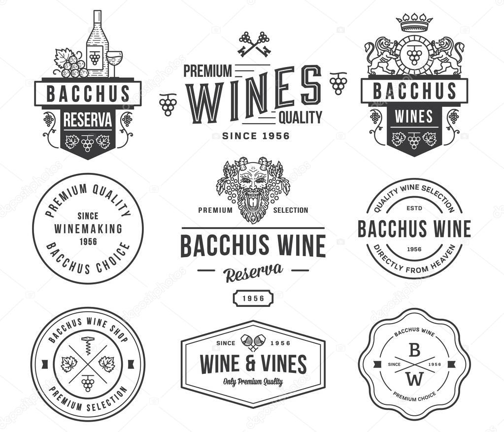 Set A of wine badges and icons for any use black on white