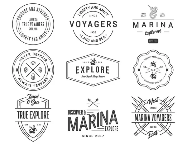 Black on White Sea Badges Vol. 1 for any use — Stock Vector