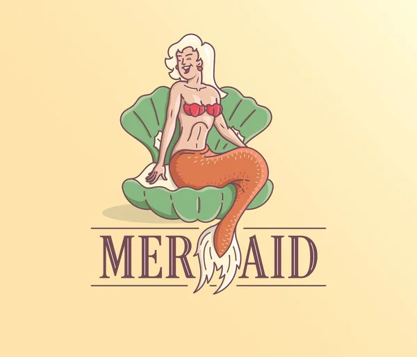 Logotipo com uma sereia sentada em uma concha —  Vetores de Stock