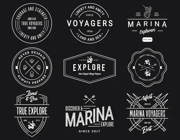 White on Black Sea Badges Vol. 1 for any use — Stock Vector