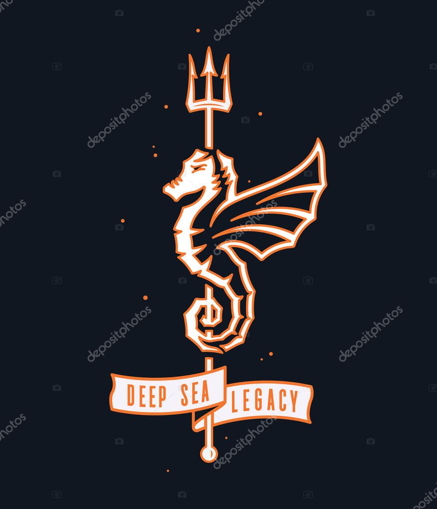 Colored deep sea seahorse legacy illustration for any use