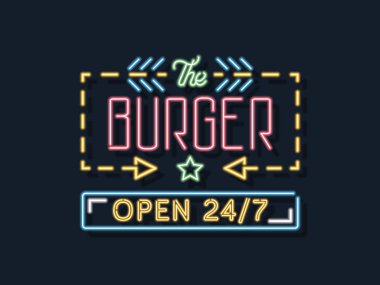 Her zaman açık neon tabela yiyecek ve içecek hakkında