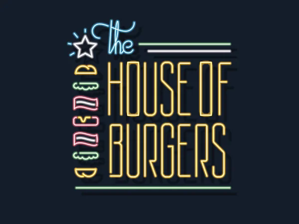 A casa de hambúrgueres aberto 24-7 sinal de néon — Vetor de Stock