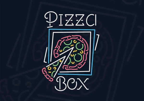 Neon pizza kutusu işareti — Stok Vektör