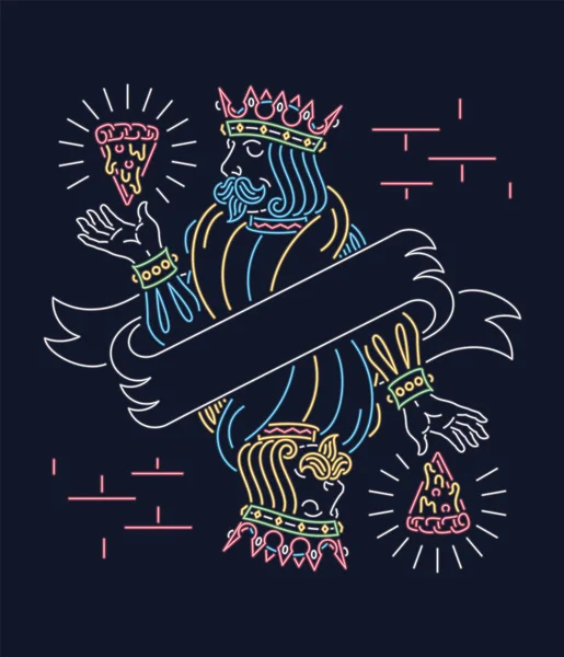 Il re della pizza disegno segno al neon carta da parati — Vettoriale Stock