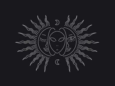 Siyah arkaplanda Beyaz Uzaylı Güneş vektör çizimi