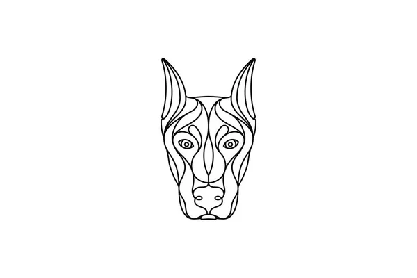 Black Doberman Ilustração Vetor Cão Modo Retrato — Vetor de Stock