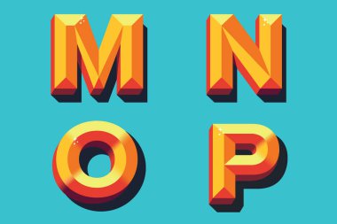 Oymalı Vektör harfi M N O P Renkli Pantone herhangi bir kullanım için