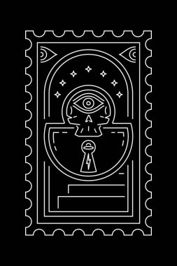 Siyah arkaplan çizgisi üzerindeki bilinmeyen beyaza kilitlen. Sanat vektör tasarımı, sembol ve element. 80-90 tarzında, modern moda tasarım tarzında. Parlak tabela, gece reklamı. Vektör illüstrasyonu.