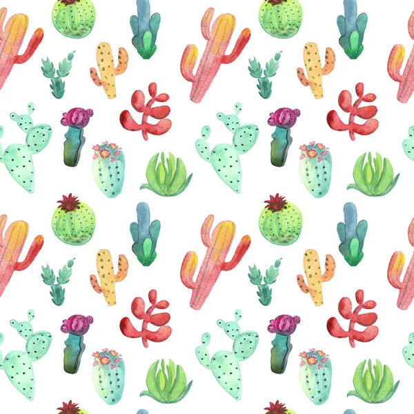 Watercolor cactus seamless pattern. Colorful vibrant cactus succulents — Stock Photo, Image