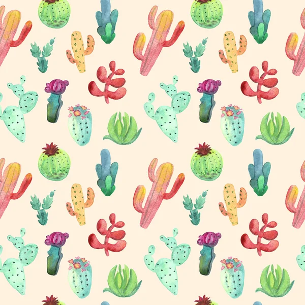 Watercolor cactus seamless pattern. Colorful vibrant cactus succulents — Stock Photo, Image