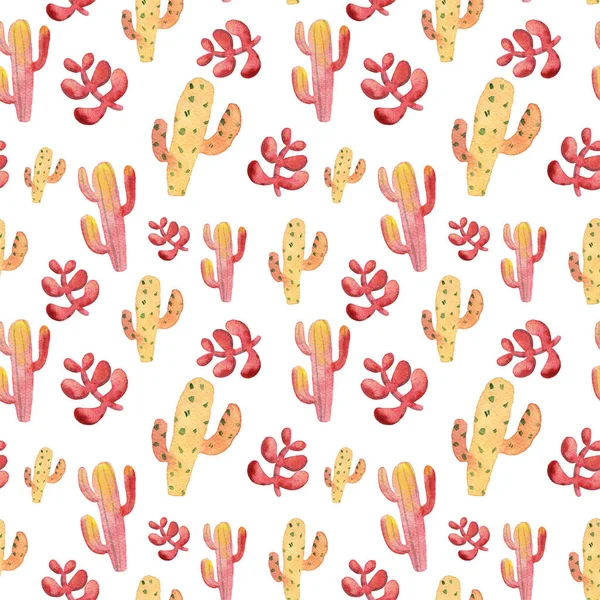 Akvarell cactus seamless mönster. Färgglada levande kaktus suckulenter — Stockfoto