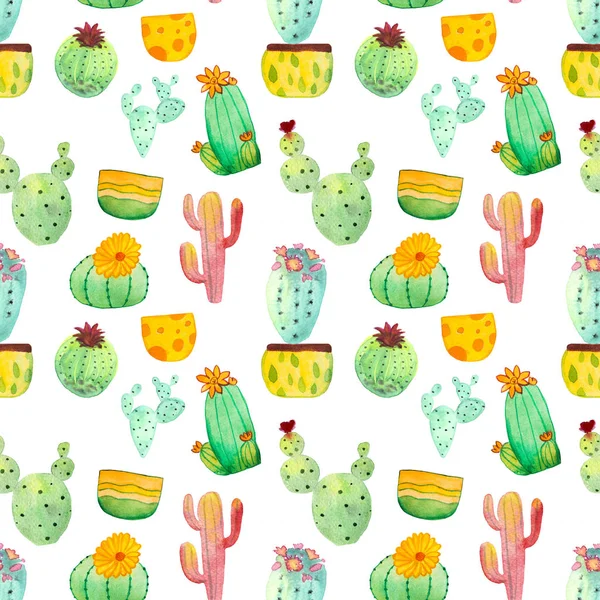 Watercolor cactus seamless pattern. Colorful vibrant cactus succulents — Stock Photo, Image