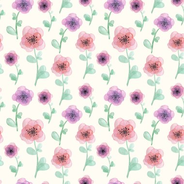 Suluboya el çekilmiş seamless modeli çiçekli