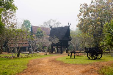 Baan Barajı - Chiang Rai 'deki Kara Ev ve Kara Tapınak - Kuzey Tayland' daki turizm beldesi. Chiang Rai 'deki mistik sanat müzesi. Yatay renkli resim