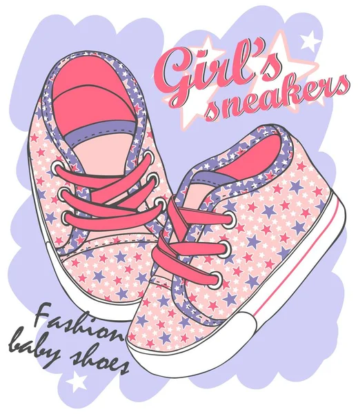 Illustration vectorielle de jolies chaussures de sport à motifs pour enfants avec lacet . — Image vectorielle