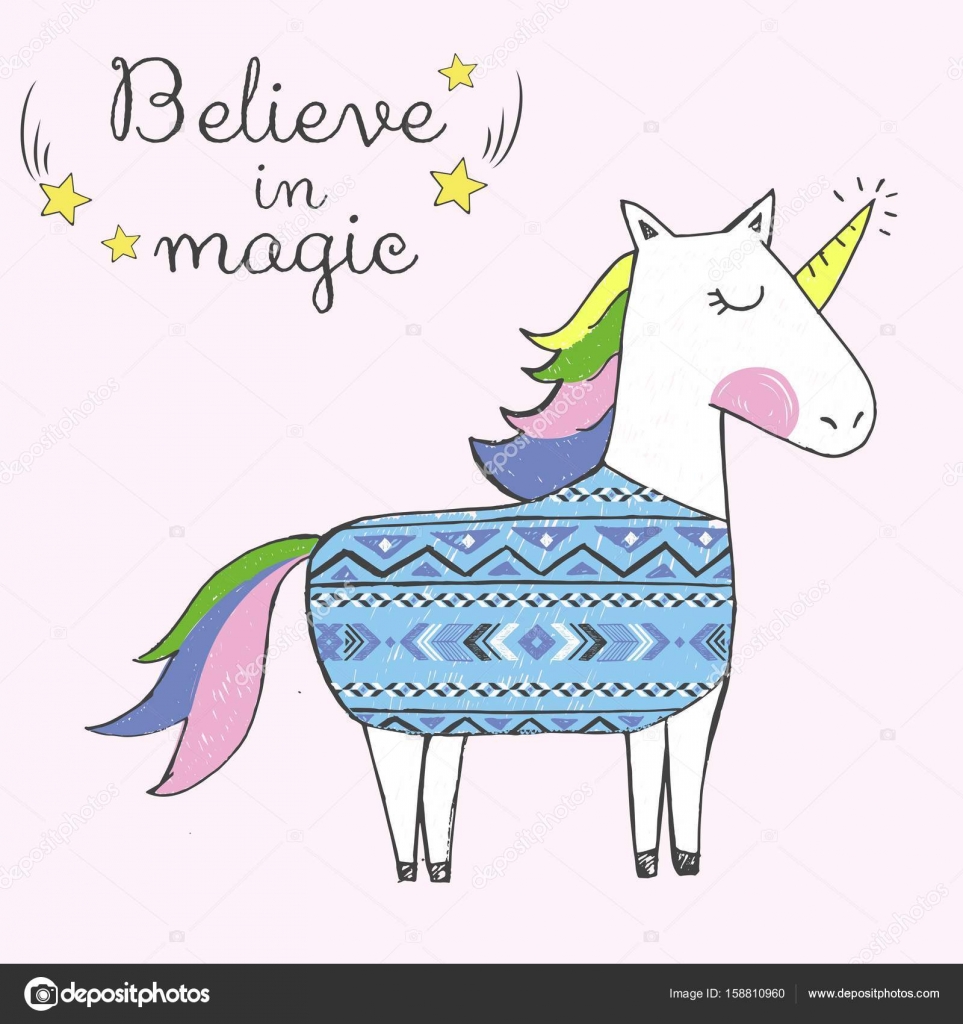 Credere nell Unicorno Illustrazione originale doodle disegnato a mano libera a mano Disegno a mano libera — Vettoriali di Caupona