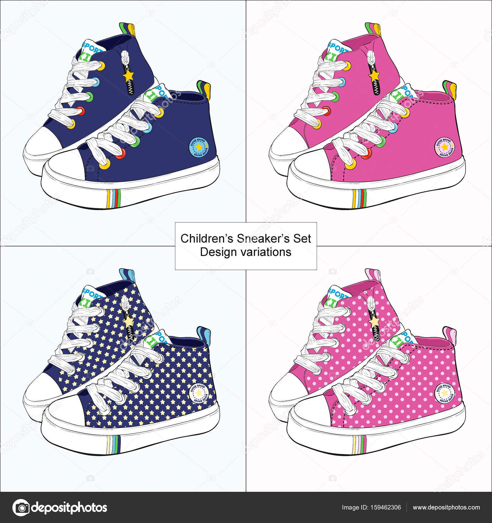 Set de zapatillas de deporte de los niños. Variaciones de Set de zapatillas de deporte de los niños. Variaciones de