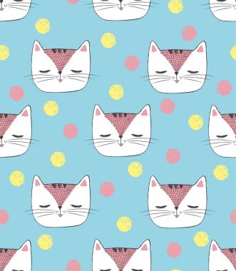 Elle çizilmiş kroki beyaz kedi ile Seamless Modeli.