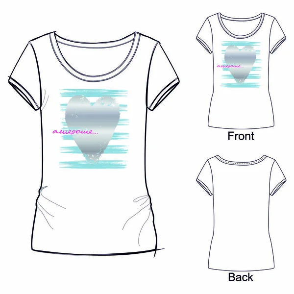 Ilustración de moda vectorial de camiseta de mujer blanca con estampado de moda . — Vector de stock