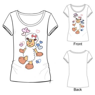 Beyaz T-shirt ile kalpleri arasında uçan kuzu