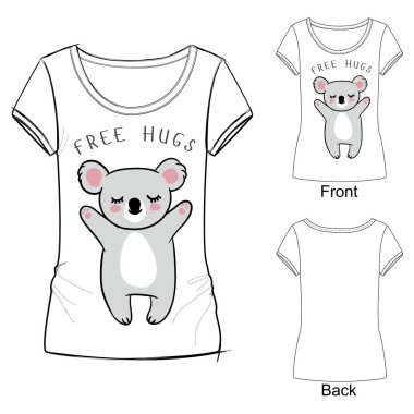 Vektör çizim t gömlek için kapalı gözler ile uyuyan bir koala. Hayvan Avustralya. Ücretsiz hugs. Bebek duş