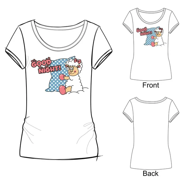 Pijama için yazdırın. Beyaz T-shirt bir yastık tutan bir kuzu ile