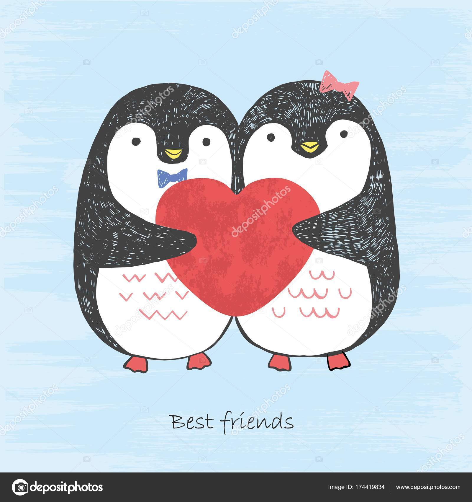 Vector Illustration Of Handd Drawn Sketch Loving Penguins