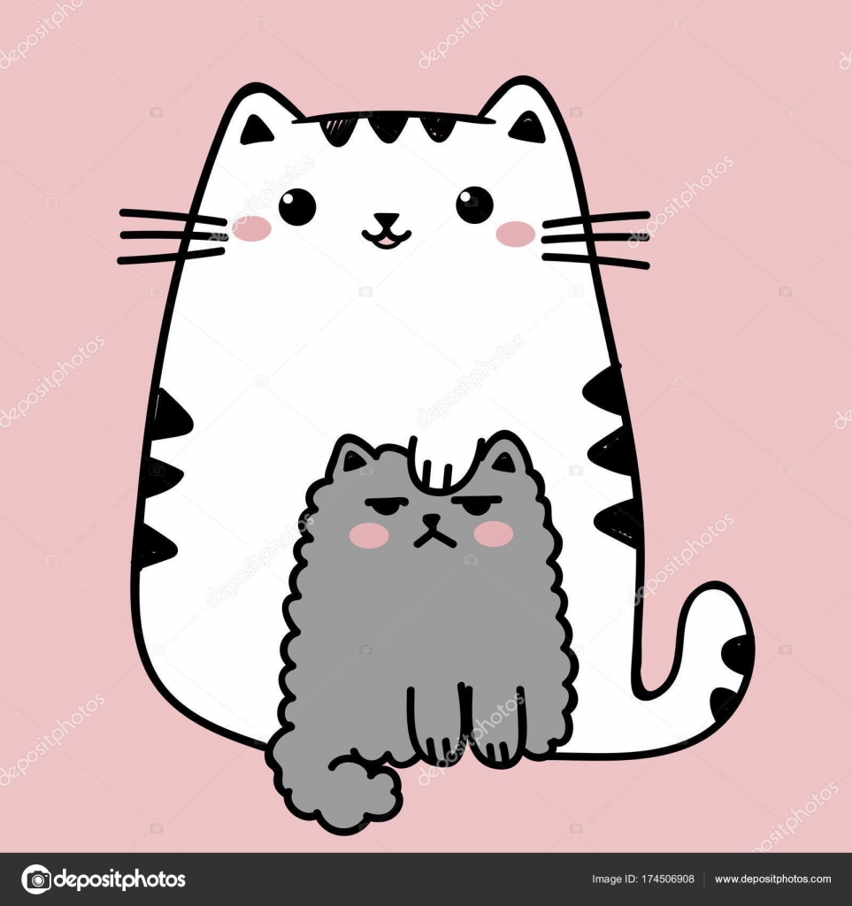 kawaii cat, kawaii anime Stock Illustration