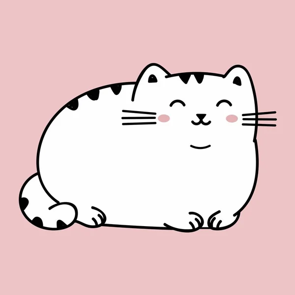 Kawaii lindo gato blanco gordo aislado sobre un fondo rosa. Ilustración de estilo anime vectorial — Archivo Imágenes Vectoriales