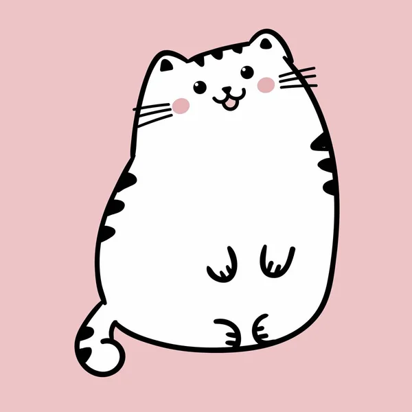 得意可爱的胖白猫在粉红色的背景下被隔离。矢量动漫风格插画 — 图库矢量图片