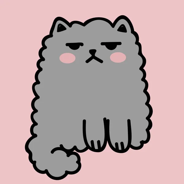 Kawaii lindo gato gris grasa aislado sobre un fondo rosa. Ilustración de estilo anime vectorial — Archivo Imágenes Vectoriales