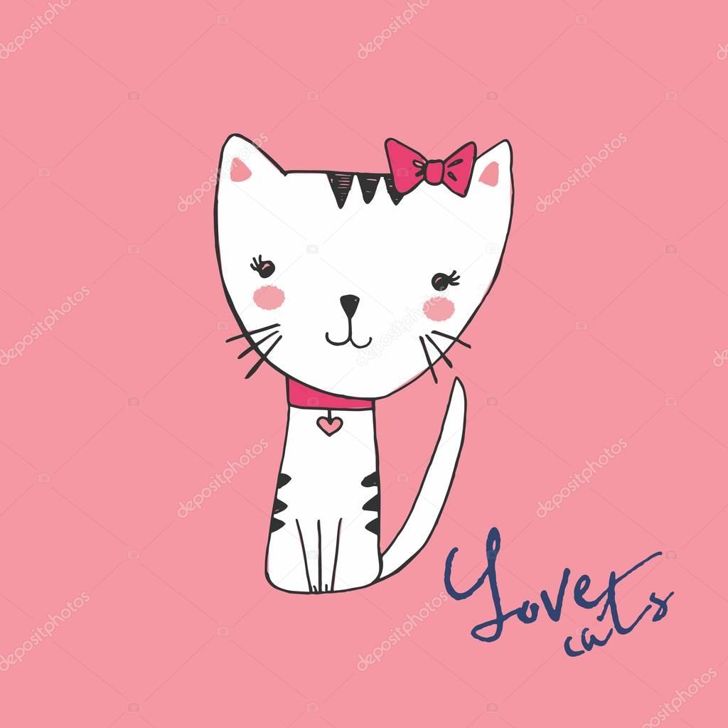 Sketch illustration of white cat girl. Love cat. Original character