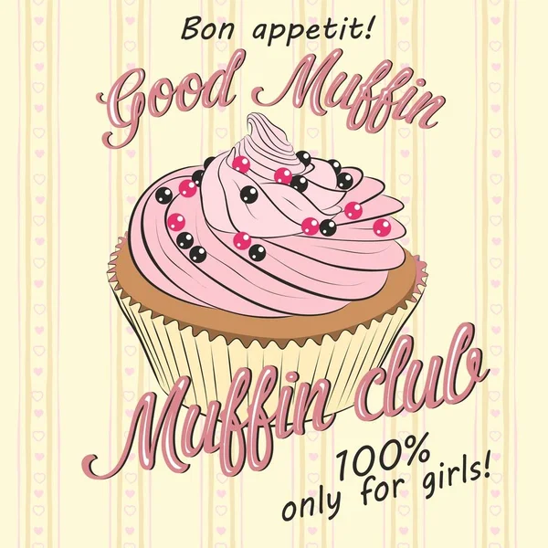 Tatlı vektör kartı. Pembe meyve kek kartıyla