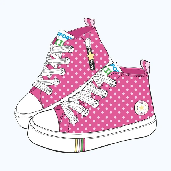 Children's sneakers set. Design variations of shoes for girls. — Stock Vector