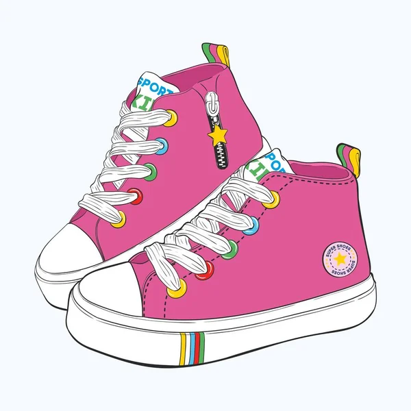 Children's sneakers set. Design variations of shoes for girls. — Stock Vector