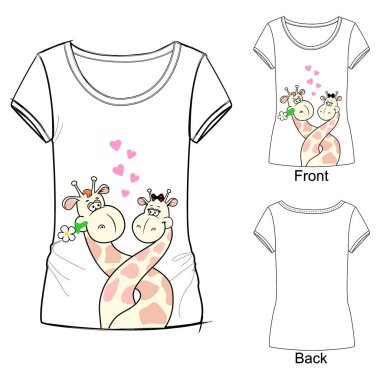 Vektör çizim moda zürafalar ile şirin t-shirt
