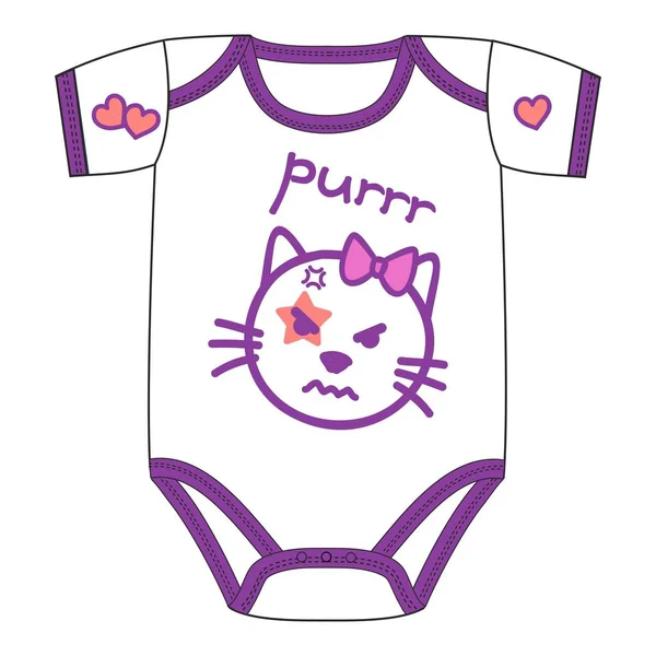 Одежда для новорожденной девушки с милым котом кавайи — стоковый вектор