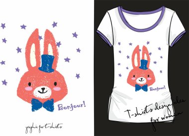 Yıldız tavşan sevimli beyaz t-shirt