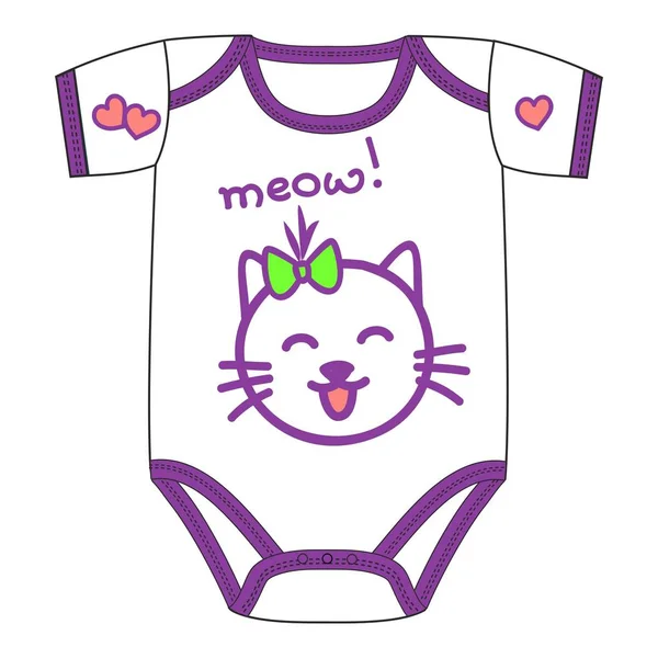Vêtements pour fille nouveau-né avec chat kawaii mignon — Image vectorielle