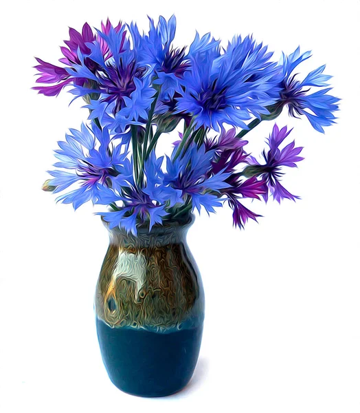 Foto manipulação óleo tinta azul cornflower em vaso cerâmico — Fotografia de Stock