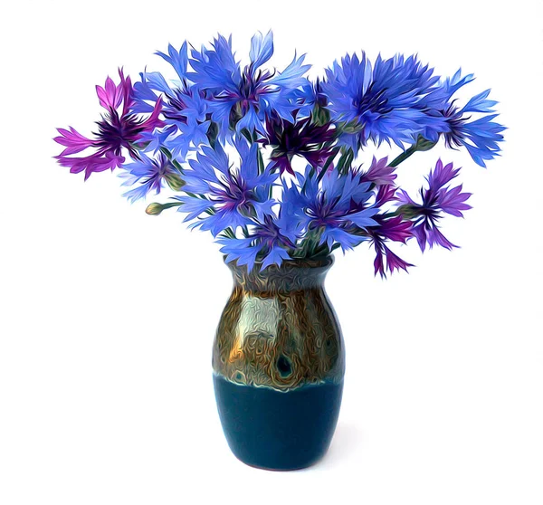 Foto manipulação óleo tinta azul cornflower em vaso cerâmico — Fotografia de Stock